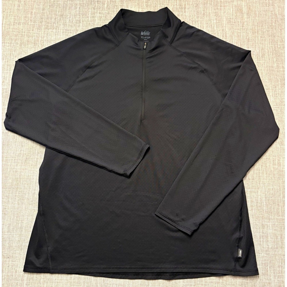 REI Co-op Men's XL Black Long Sleeve Base Layer Top 1/4 Zip Stretch Hiking Camp